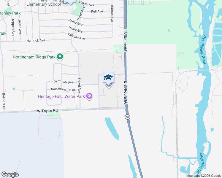 map of restaurants, bars, coffee shops, grocery stores, and more near 100 North Independence Boulevard in Romeoville