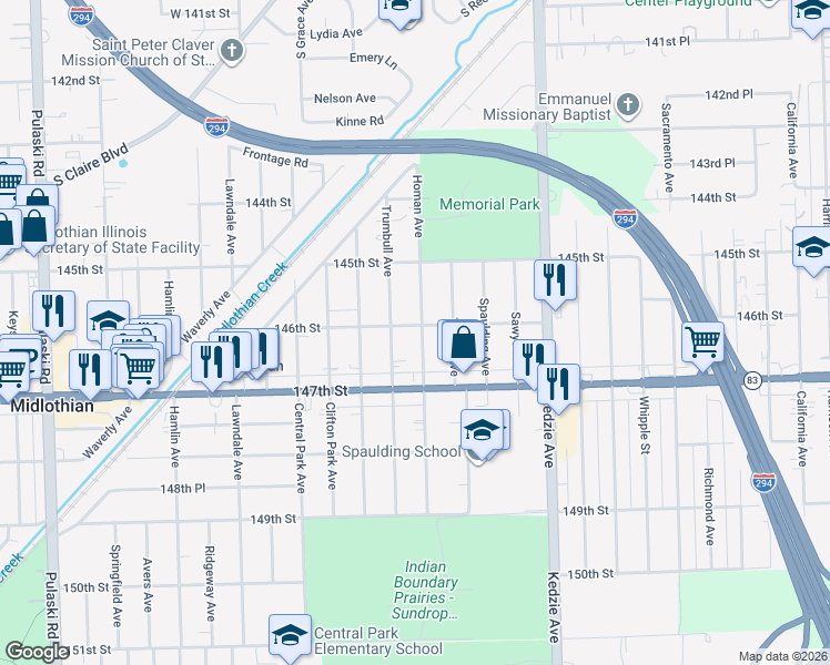 map of restaurants, bars, coffee shops, grocery stores, and more near 14600 Homan Avenue in Midlothian
