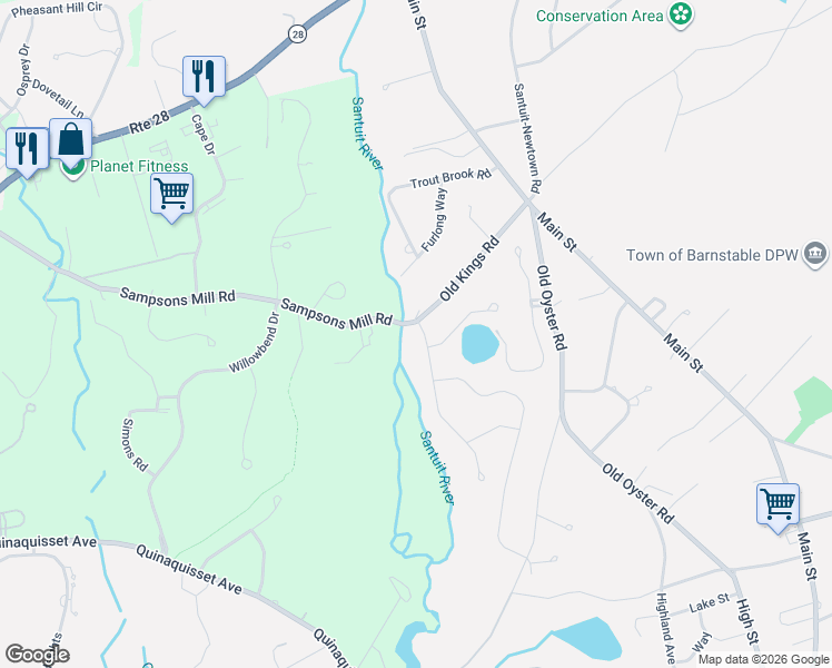 map of restaurants, bars, coffee shops, grocery stores, and more near 7 Abbey Gate Road in Barnstable