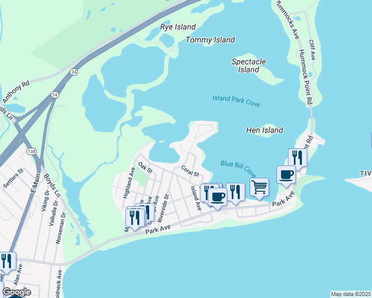 map of restaurants, bars, coffee shops, grocery stores, and more near 14 Point Street in Portsmouth