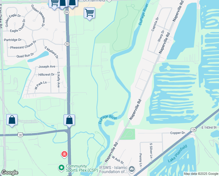 map of restaurants, bars, coffee shops, grocery stores, and more near 14016 South Weller Drive in Plainfield