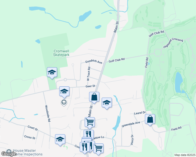 map of restaurants, bars, coffee shops, grocery stores, and more near 627 Main Street in Cromwell
