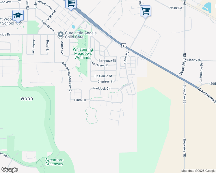 map of restaurants, bars, coffee shops, grocery stores, and more near Chartres Street in Iowa City