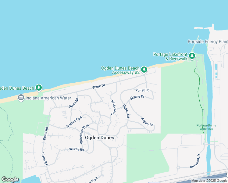 map of restaurants, bars, coffee shops, grocery stores, and more near 1-51 Cedar Trail in Ogden Dunes