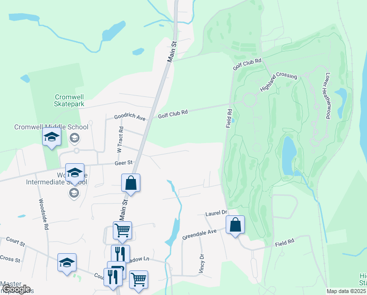 map of restaurants, bars, coffee shops, grocery stores, and more near 23 Edgewood Street in Cromwell