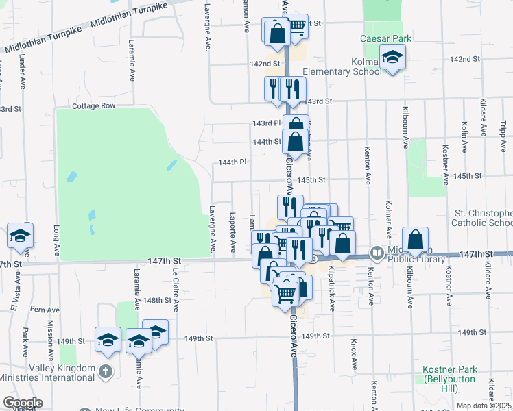 map of restaurants, bars, coffee shops, grocery stores, and more near 14533 Lamon Avenue in Midlothian