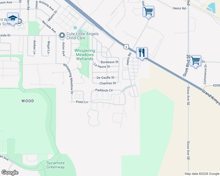 map of restaurants, bars, coffee shops, grocery stores, and more near Chartres Street in Iowa City