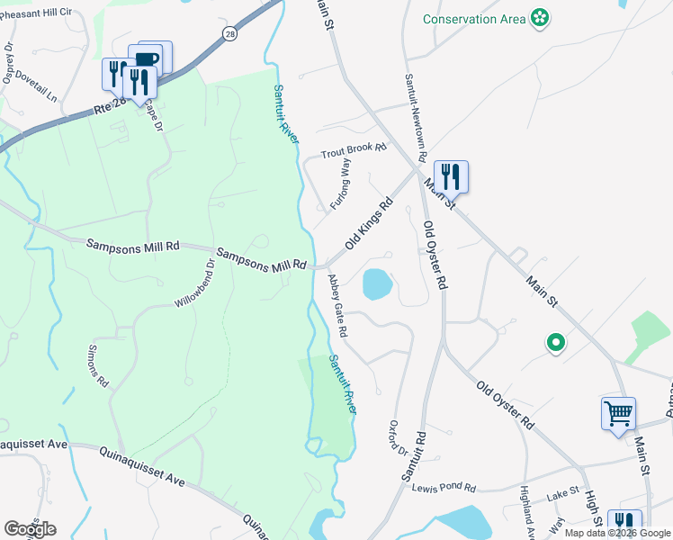 map of restaurants, bars, coffee shops, grocery stores, and more near 44 Queen Anne Lane in Barnstable