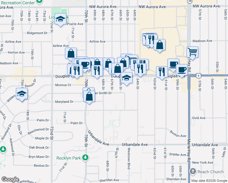 map of restaurants, bars, coffee shops, grocery stores, and more near 6615 Oliver Smith Drive in Urbandale