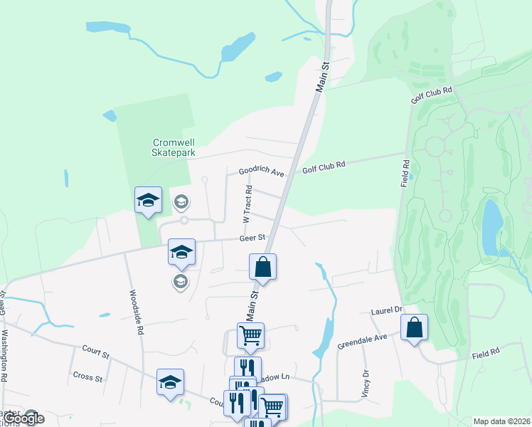 map of restaurants, bars, coffee shops, grocery stores, and more near 2 Jewell Avenue in Cromwell
