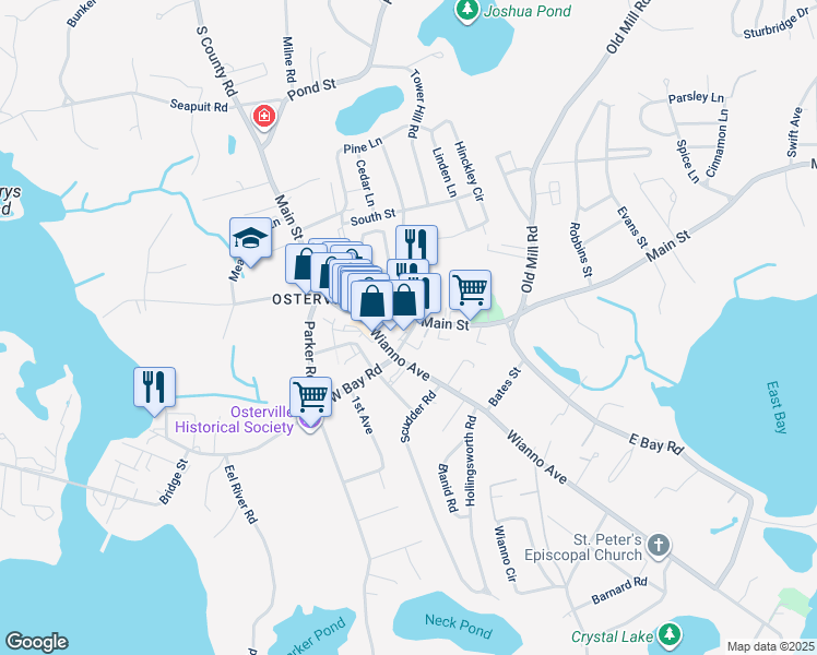 map of restaurants, bars, coffee shops, grocery stores, and more near 8 West Bay Road in Barnstable
