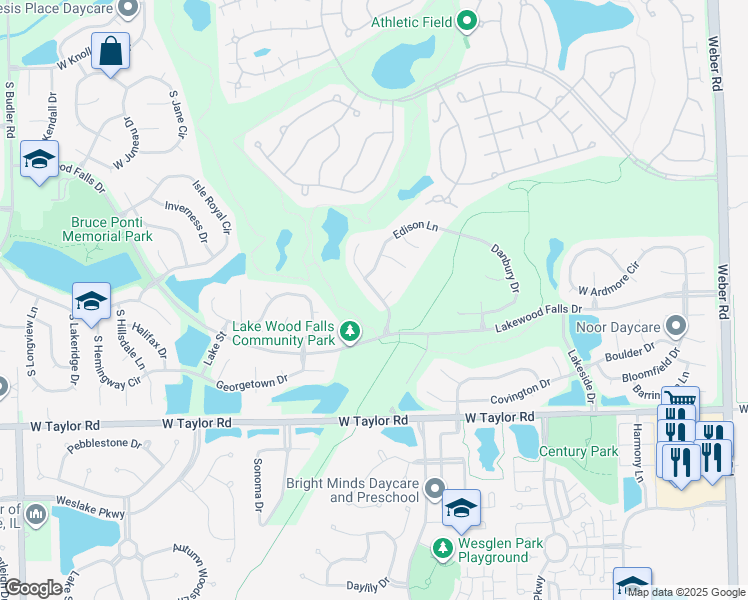 map of restaurants, bars, coffee shops, grocery stores, and more near 14062 Edgewater Drive in Plainfield