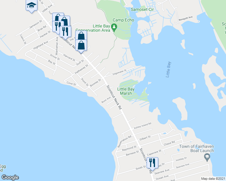 map of restaurants, bars, coffee shops, grocery stores, and more near 7 Delmont Street in Fairhaven