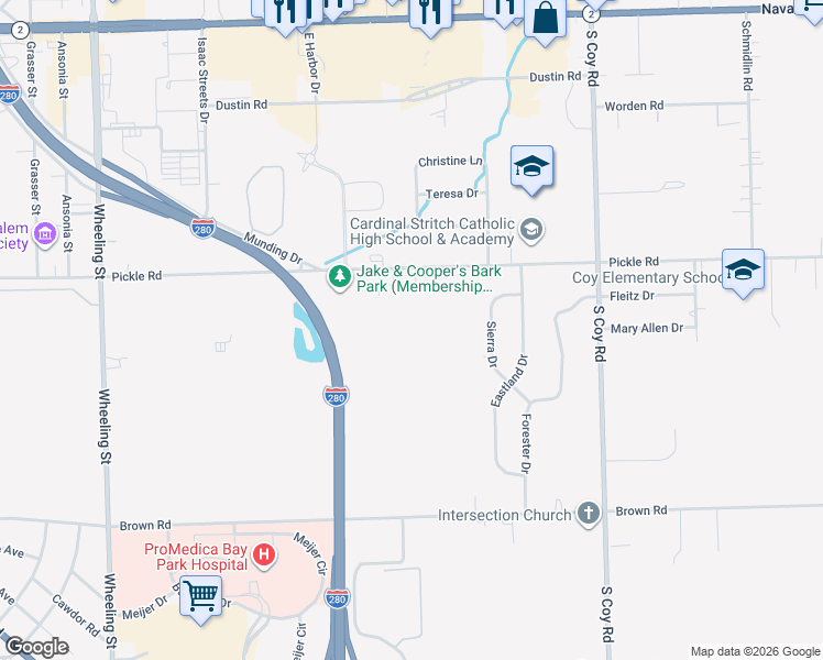 map of restaurants, bars, coffee shops, grocery stores, and more near 3070 Pickle Road in Oregon