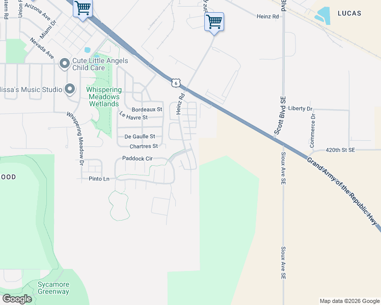 map of restaurants, bars, coffee shops, grocery stores, and more near 2908 Heinz Road in Iowa City