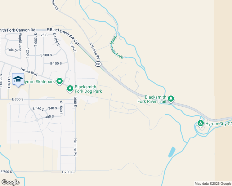 map of restaurants, bars, coffee shops, grocery stores, and more near 227 South 1810 East in Hyrum