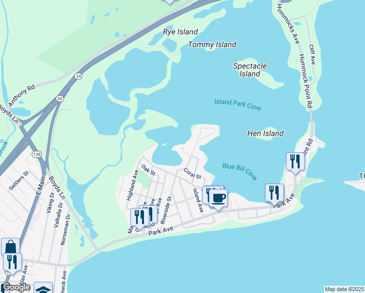 map of restaurants, bars, coffee shops, grocery stores, and more near 14 Point Street in Portsmouth