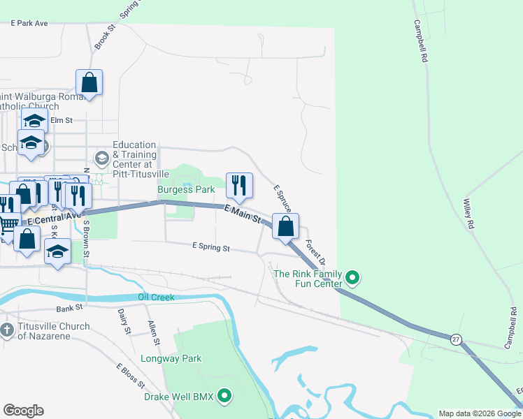 map of restaurants, bars, coffee shops, grocery stores, and more near 940 Watson Road in Titusville