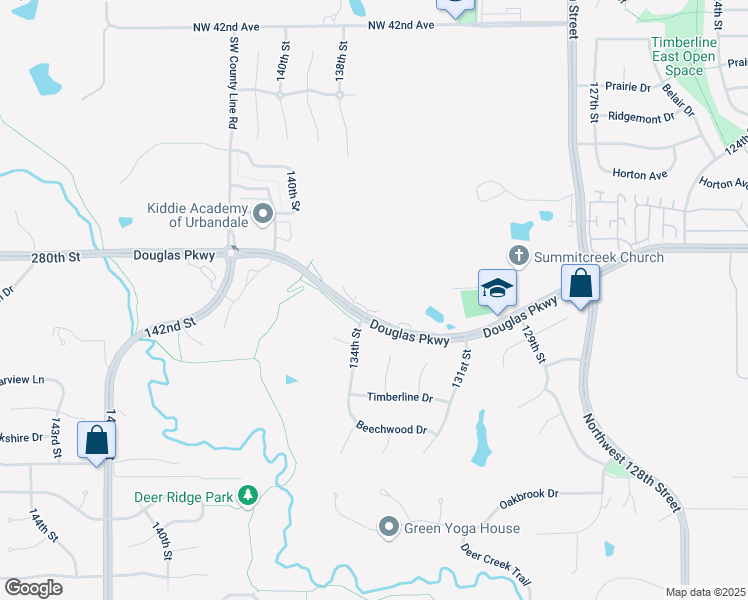 map of restaurants, bars, coffee shops, grocery stores, and more near 13321 Douglas Parkway in Urbandale