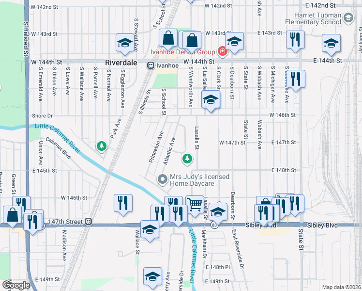 map of restaurants, bars, coffee shops, grocery stores, and more near 14658 Parkside Drive in Dolton