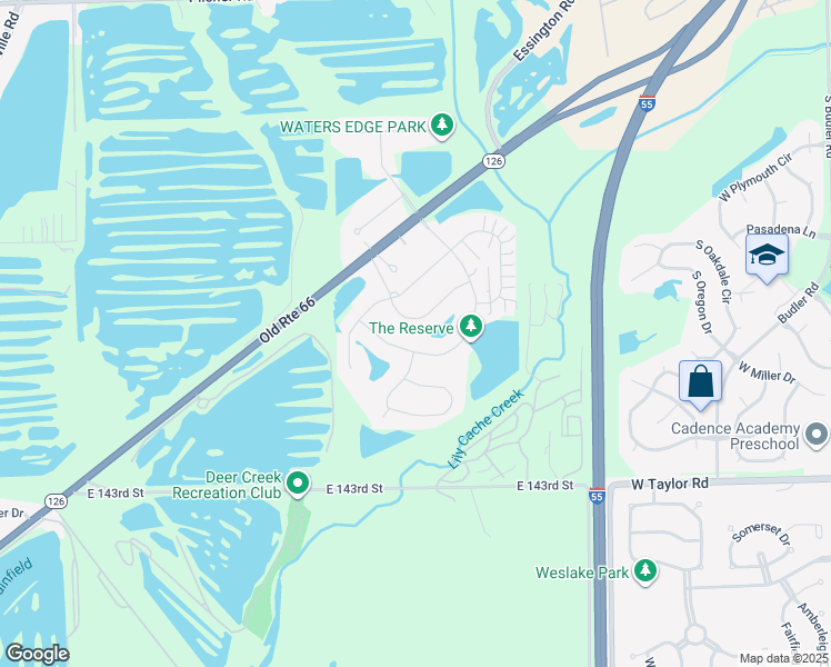 map of restaurants, bars, coffee shops, grocery stores, and more near 22529 Prairie Crossing in Plainfield