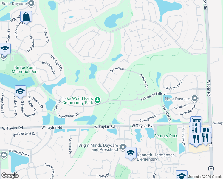 map of restaurants, bars, coffee shops, grocery stores, and more near 21344 Earhart Court in Plainfield