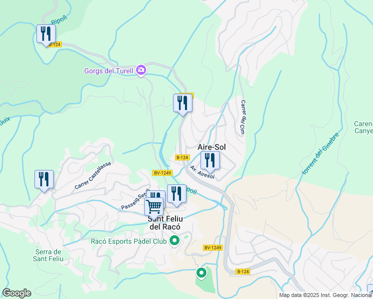 map of restaurants, bars, coffee shops, grocery stores, and more near 28 Avinguda Airesol in Aire-Sol