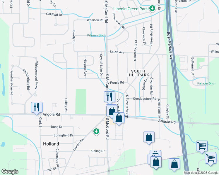 map of restaurants, bars, coffee shops, grocery stores, and more near 717 South McCord Road in Holland