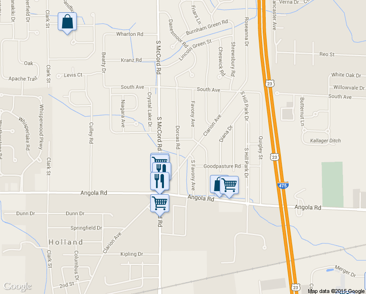 map of restaurants, bars, coffee shops, grocery stores, and more near 717 Dorcas Road in Holland