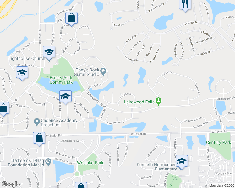 map of restaurants, bars, coffee shops, grocery stores, and more near 21546 Freeport Court in Plainfield