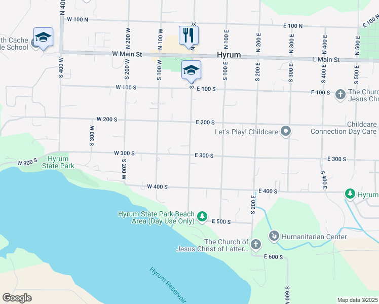 map of restaurants, bars, coffee shops, grocery stores, and more near 290 South Center Street in Hyrum