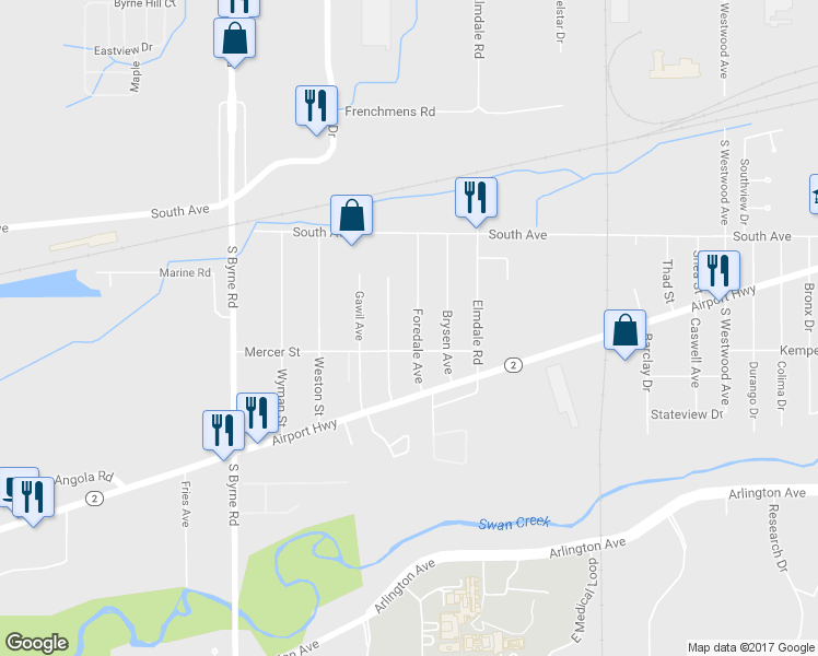 map of restaurants, bars, coffee shops, grocery stores, and more near 640 Foredale Avenue in Toledo