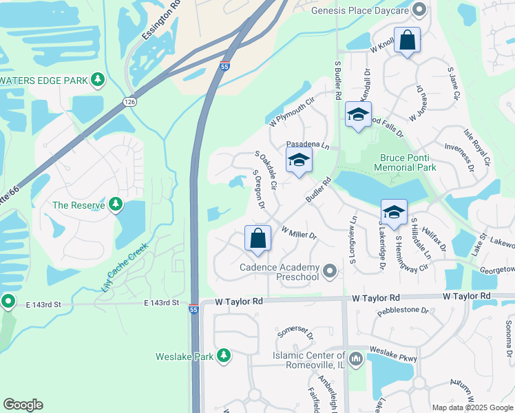 map of restaurants, bars, coffee shops, grocery stores, and more near 14034 South Oregon Drive in Plainfield