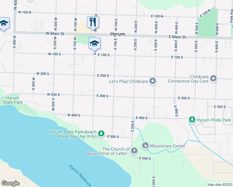 map of restaurants, bars, coffee shops, grocery stores, and more near 289 South 100 East in Hyrum