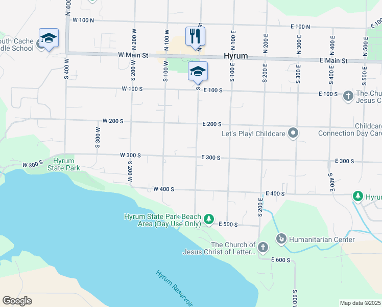 map of restaurants, bars, coffee shops, grocery stores, and more near 290 South Center Street in Hyrum