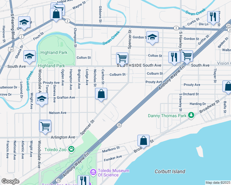 map of restaurants, bars, coffee shops, grocery stores, and more near 1463 Ingomar Avenue in Toledo