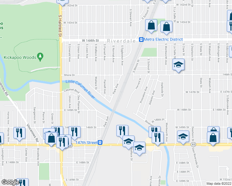 map of restaurants, bars, coffee shops, grocery stores, and more near 14342 Normal Avenue in Harvey