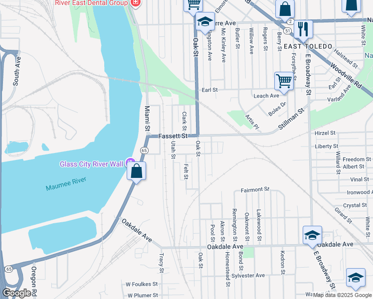 map of restaurants, bars, coffee shops, grocery stores, and more near 227 Hathaway St in Toledo