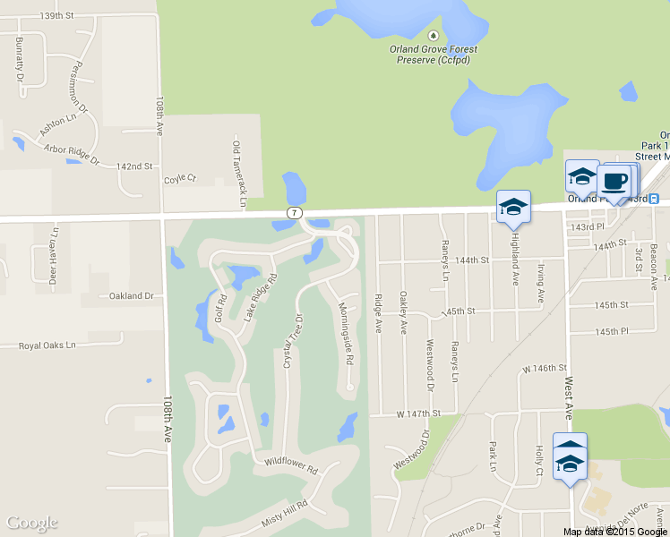 map of restaurants, bars, coffee shops, grocery stores, and more near 14412 Crystal Tree Drive in Orland Park