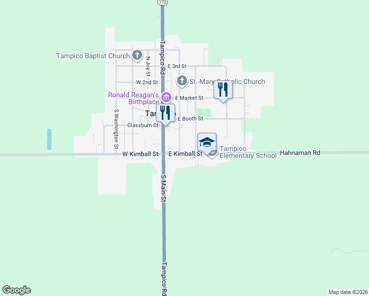 map of restaurants, bars, coffee shops, grocery stores, and more near 215 South Benton Street in Tampico