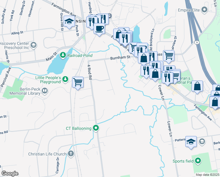 map of restaurants, bars, coffee shops, grocery stores, and more near 116 Briar Patch Drive in Berlin
