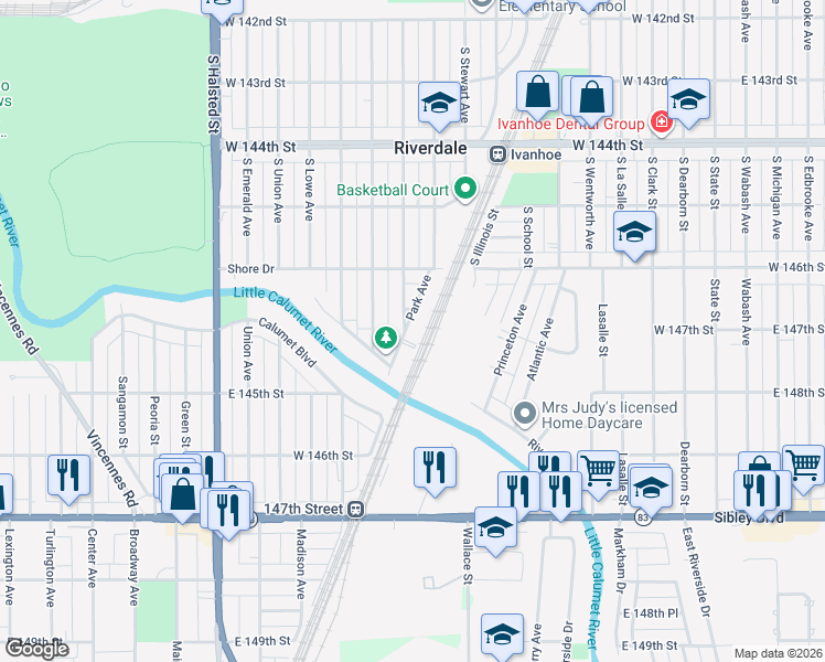 map of restaurants, bars, coffee shops, grocery stores, and more near 14345 Park Avenue in Harvey