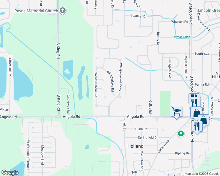 map of restaurants, bars, coffee shops, grocery stores, and more near 712 Whisperlake Road in Holland