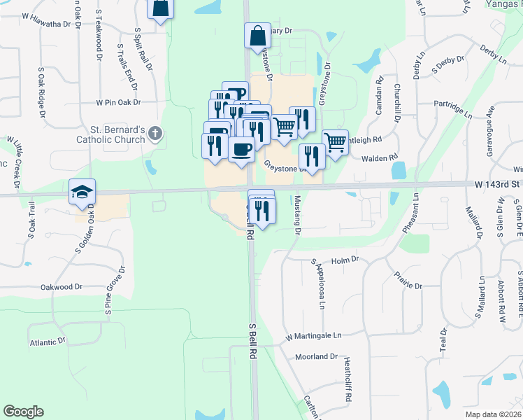 map of restaurants, bars, coffee shops, grocery stores, and more near 14325 South Bell Road in Lockport