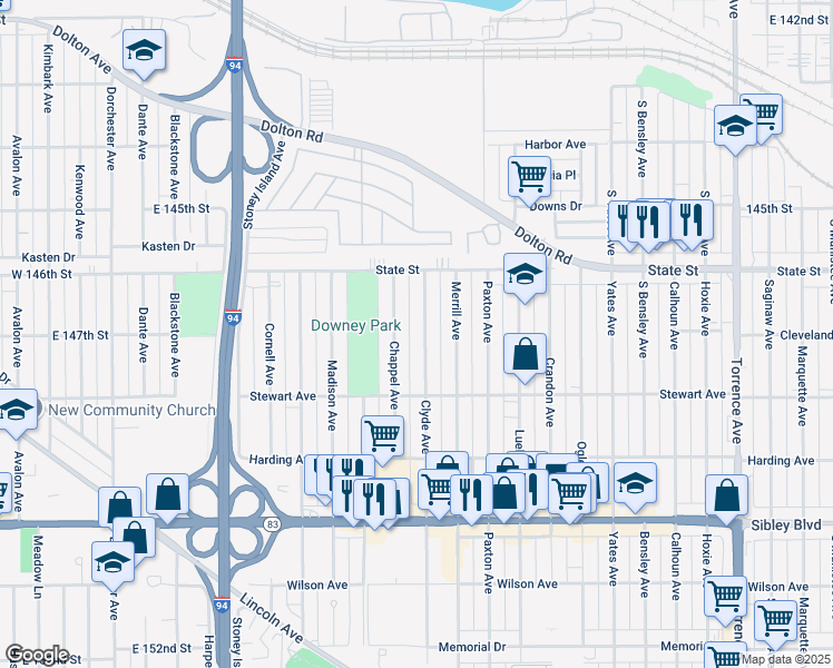 map of restaurants, bars, coffee shops, grocery stores, and more near 326 Clyde Avenue in Calumet City