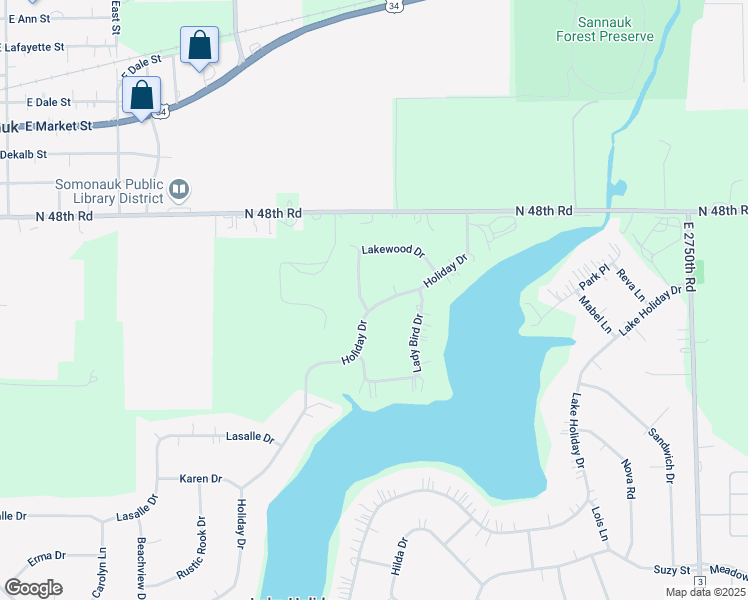 map of restaurants, bars, coffee shops, grocery stores, and more near 1205 Holiday Drive in Somonauk