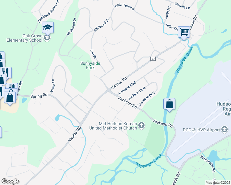 map of restaurants, bars, coffee shops, grocery stores, and more near 14 North Jackson Road in Poughkeepsie