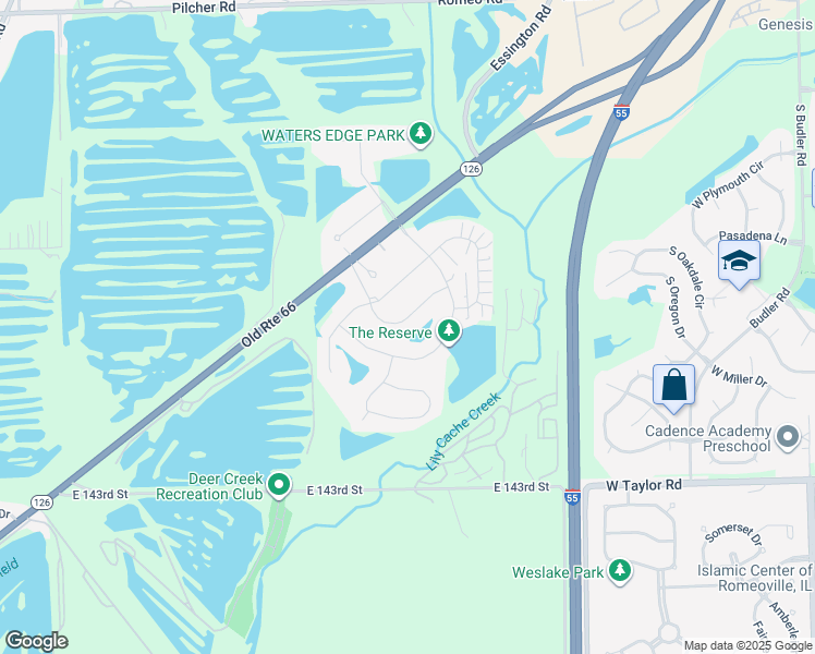 map of restaurants, bars, coffee shops, grocery stores, and more near 22529 Prairie Crossing in Plainfield