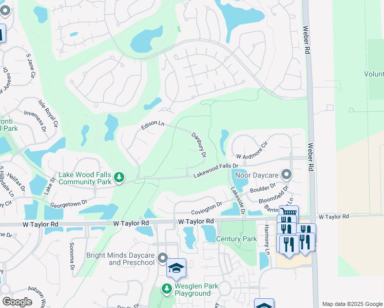 map of restaurants, bars, coffee shops, grocery stores, and more near 14055 Denton Court in Plainfield
