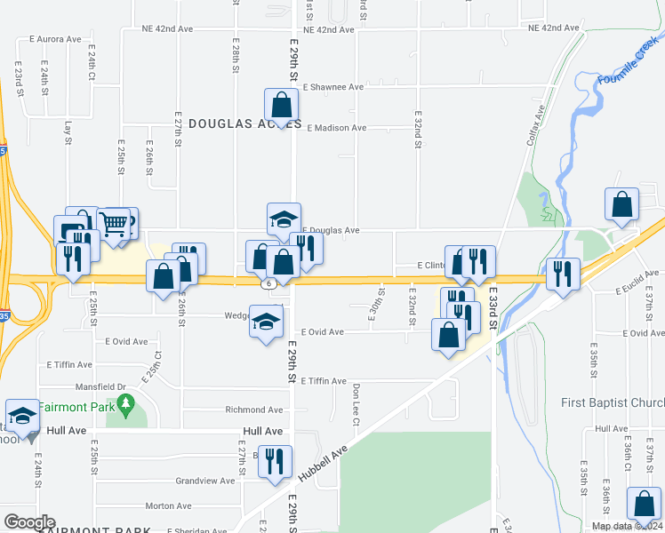map of restaurants, bars, coffee shops, grocery stores, and more near 2934 U.S. 6 in Des Moines